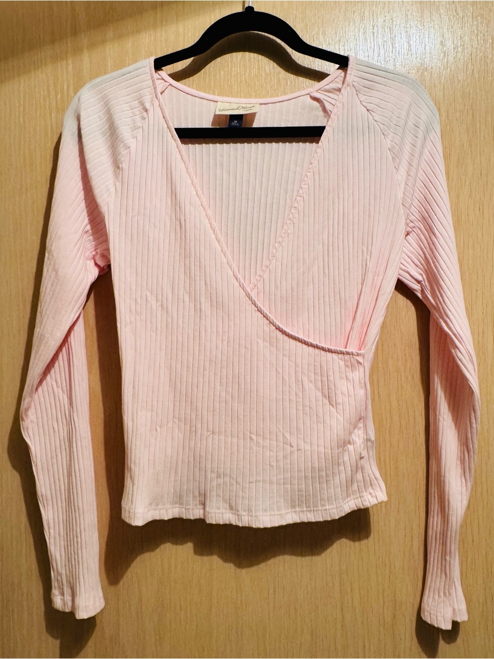 Universal Thread Light Pink Ribbed Surplice Long Sleeve Top